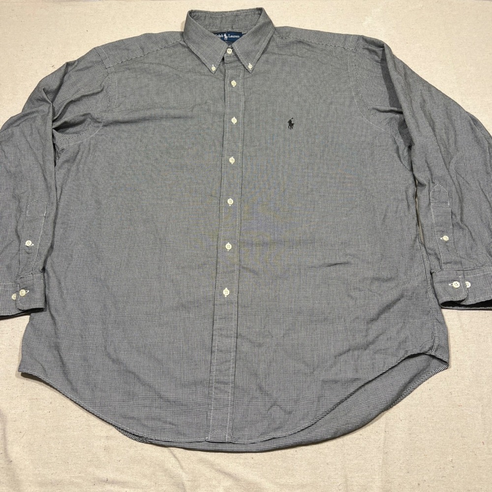 Ralph‎ Lauren Mens Yarmouth Button Down Shirt Black White Houndstooth 17 34 35 - Picture 2 of 7
